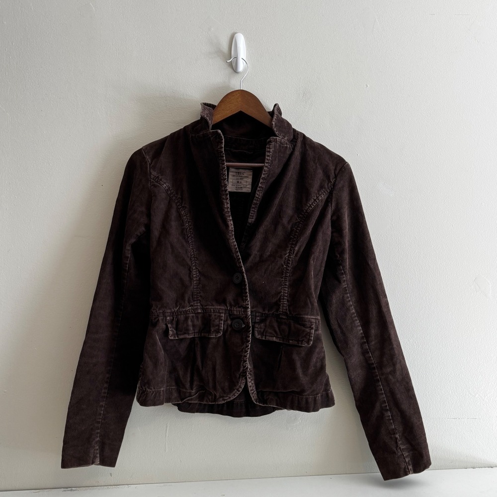 Women's 6 Chocolate Brown Corduroy Jacket 100% Cotton Military Fall Layers